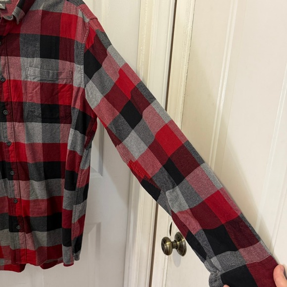 Eddie Bauer Mens TXL Plaid Flannel Long Sleeve‎ Button Down Shirt Red Black Gray - Picture 3 of 12